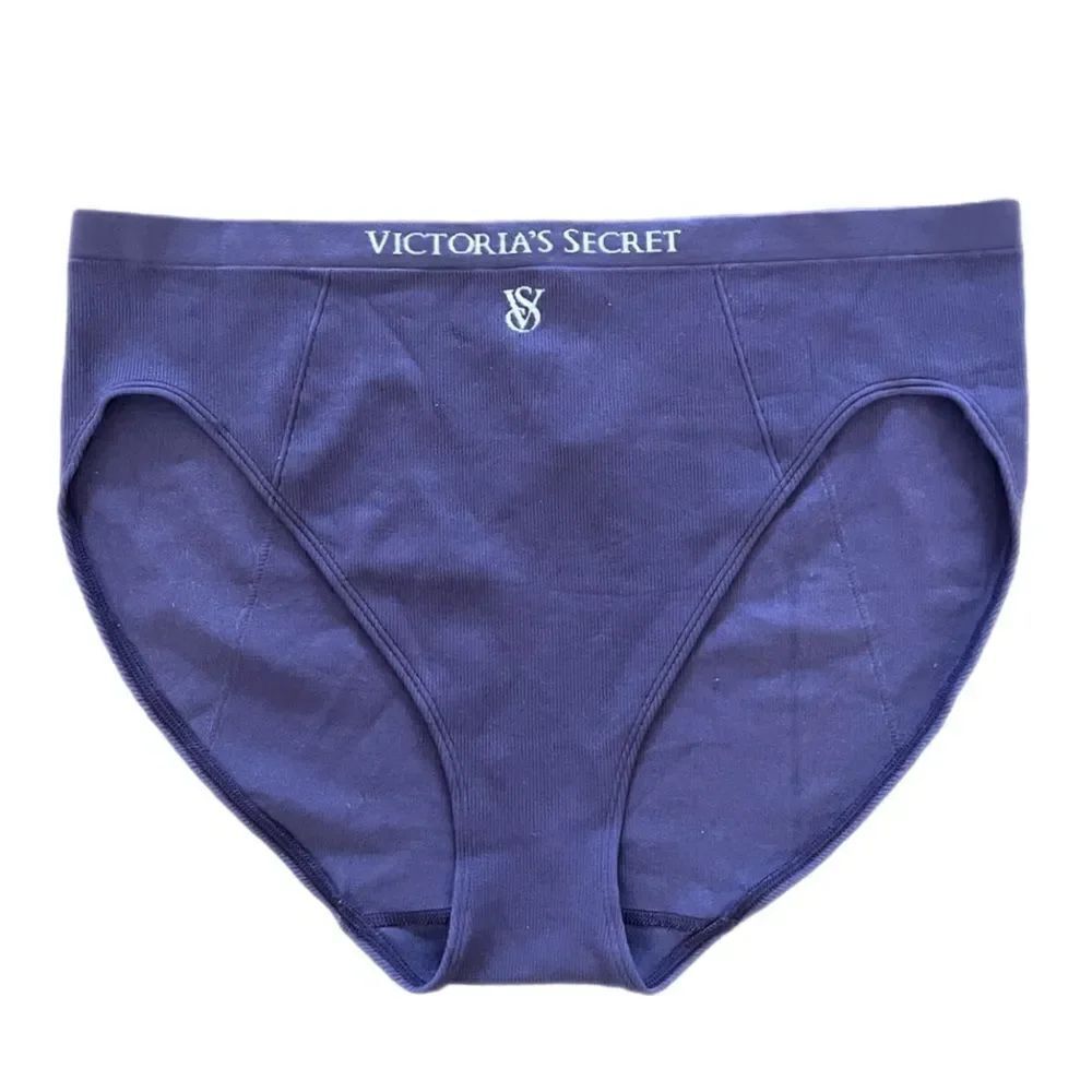 Victoria’s Secret High Leg Brief a logo on waistband Ribbed Panty Indigo Xl